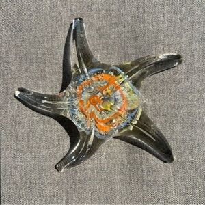 Dynasty Gallery Glass Paperweight Orange Blue  and Clear Starfish Figurine GITD